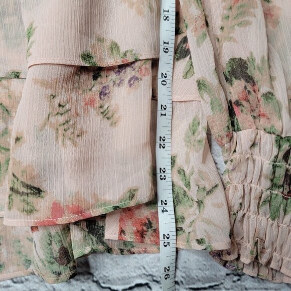 Laurie Felt Pink Blossom Florals Peasant LongSleeve Scrunch Cuff Blouse Size S - Picture 9 of 10